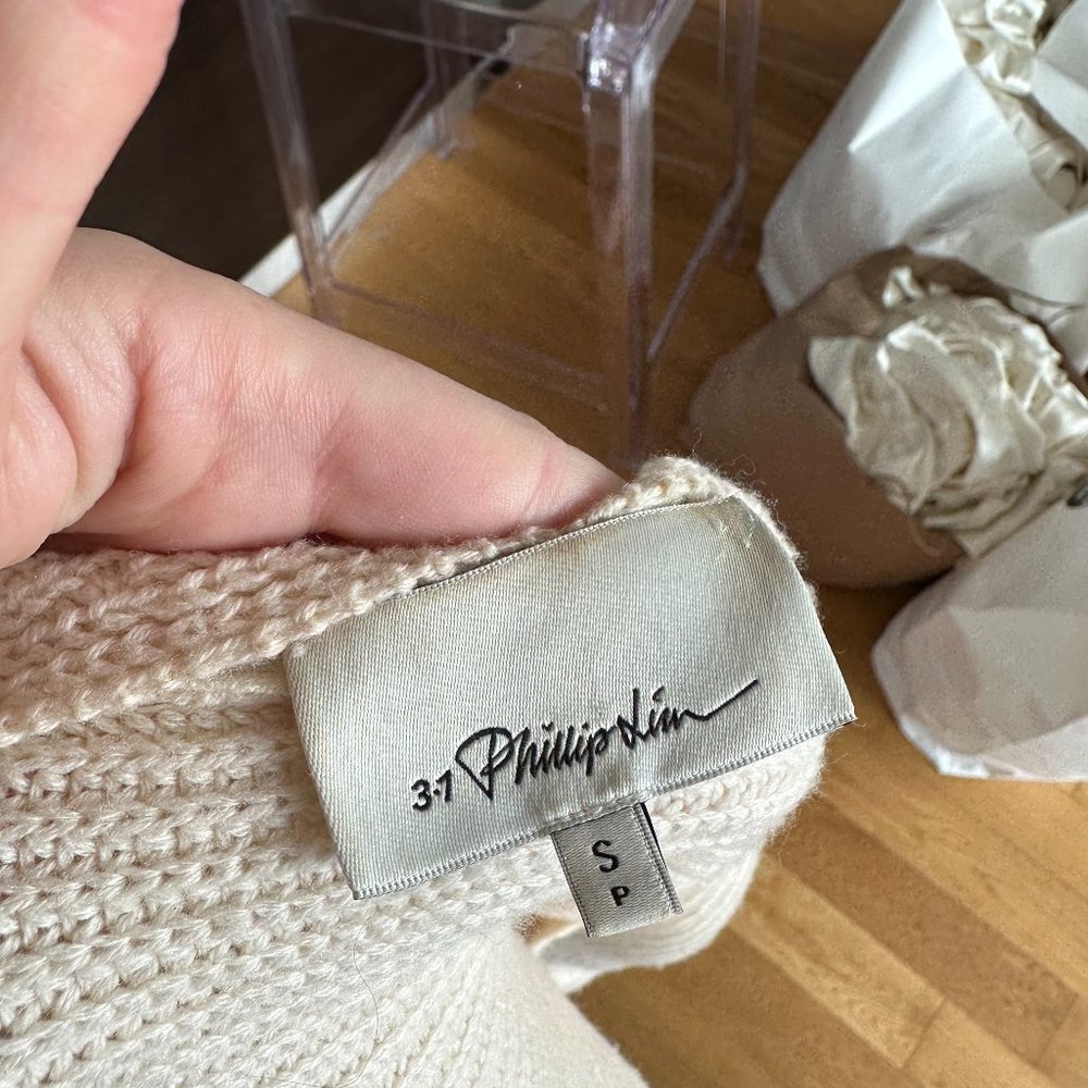 3.1 Phillip Lim Oversized Knit Sweater Tan Cropped Cut-out Back w/ String - Picture 3 of 11